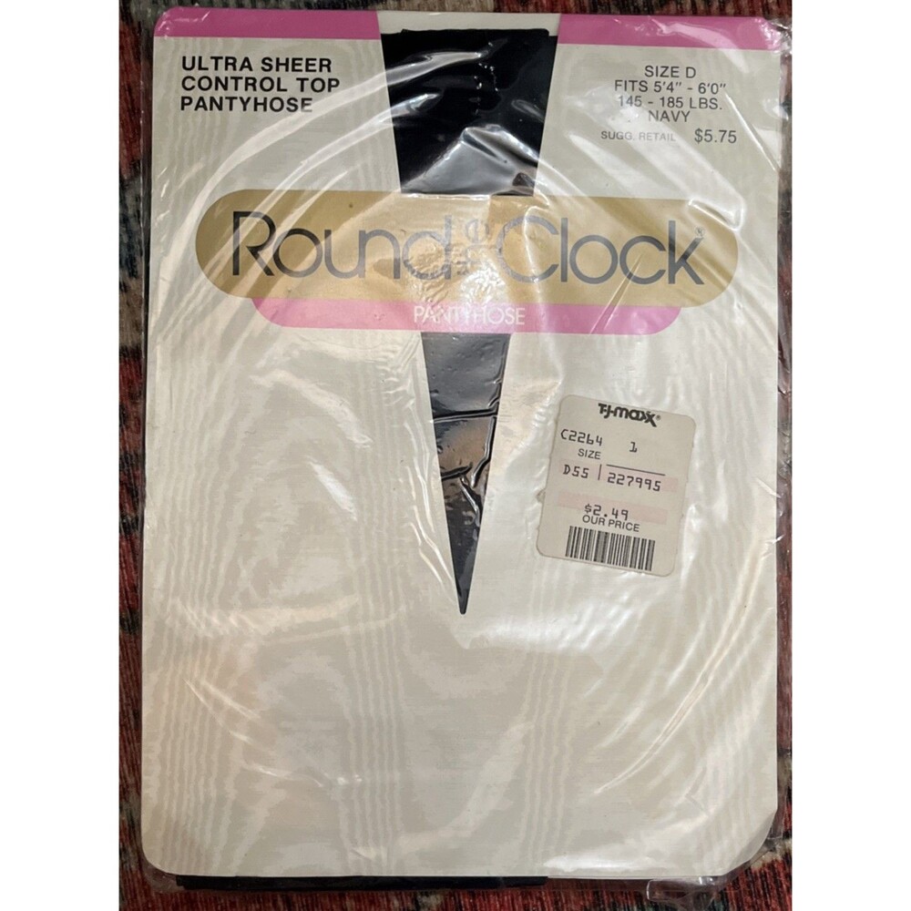 Round the Clock Pantyhose Ultra Sheer Control Top Navy Vtg 1980s Size D